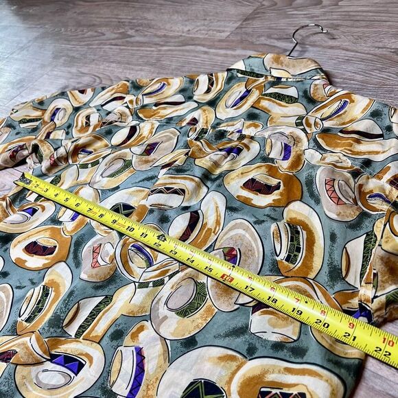Hombre Mens Multicolor Hat Print 100% Silk Short Sleeve‎ Button Up Shirt Medium - Picture 5 of 8